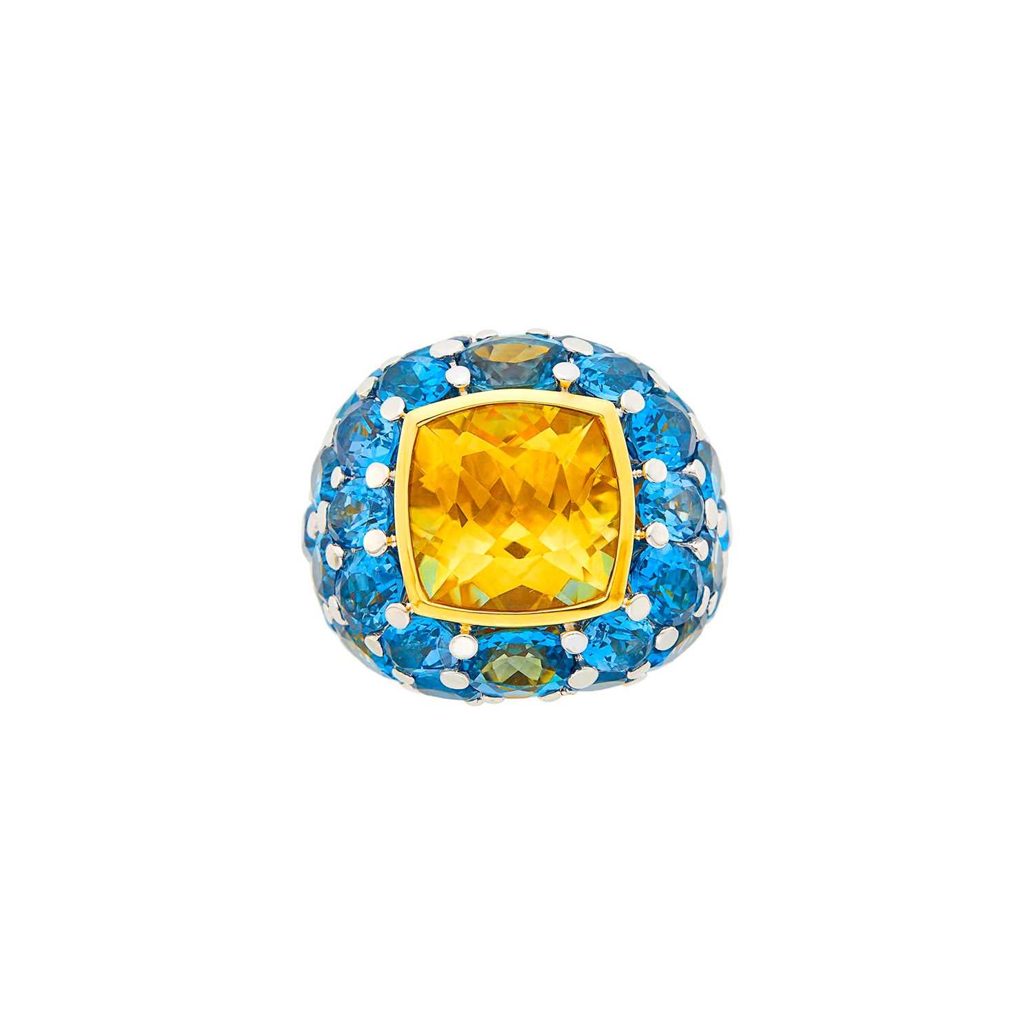 Lot 1145 - Mimi Two-Color Gold, Citrine and Blue Topaz Ring