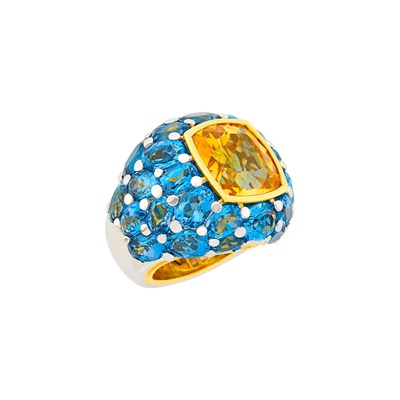 Lot 1145 - Mimi Two-Color Gold, Citrine and Blue Topaz Ring