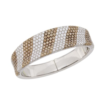 Lot 102 - White Gold, Colored Diamond and Diamond Bangle Bracelet