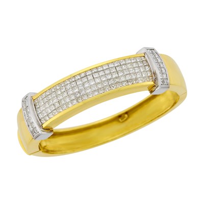 Lot 89 - Two-Color Gold and Diamond Bangle Bracelet