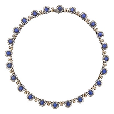 Lot 113 - Blackened Gold, Sapphire, Diamond and Colored Diamond Necklace