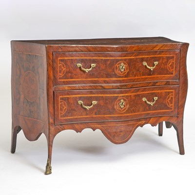 Lot 279 - Italian Rococo Inlaid Walnut Two Drawer Commode