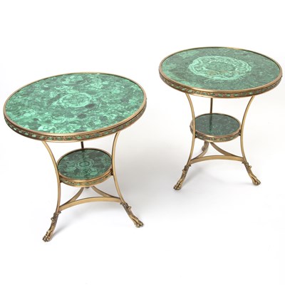 Lot 136 - Pair of Louis XVI Style Bronze and Malachite Gueridon Tables