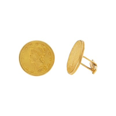 Lot 1240 - Pair of Gold and Gold Coin Cufflinks