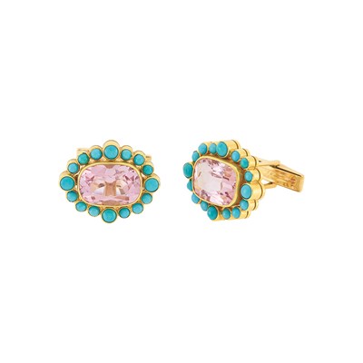 Lot 1024 - Gold, Synthetic Morganite and Turquoise Cufflinks