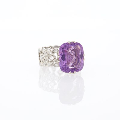 Lot 1215 - White Gold, Amethyst and Diamond Ring