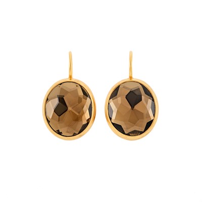 Lot 137 - Pomellato Pair of Rose Gold, Steel and Smoky Quartz Pendant-Earrings