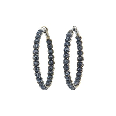 Lot 130 - Pair of Blackened Gold and Black Diamond Hoop Earrings