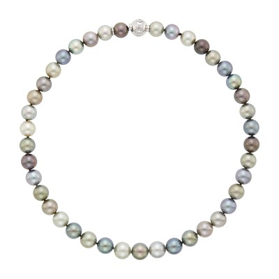 Lot 1204 - Mikimoto Multicolored Black Tahitian Cultured Pearl Necklace with White Gold Ball Clasp