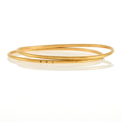 Lot 1157 - Gold and Colored Diamond Bangle Bracelet and Gold Bangle Bracelet
