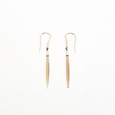 Lot 1146 - Tiffany & Co. Pair of White Gold and Smoky Quartz Feather Hook 'Spike' Pendant-Earrings