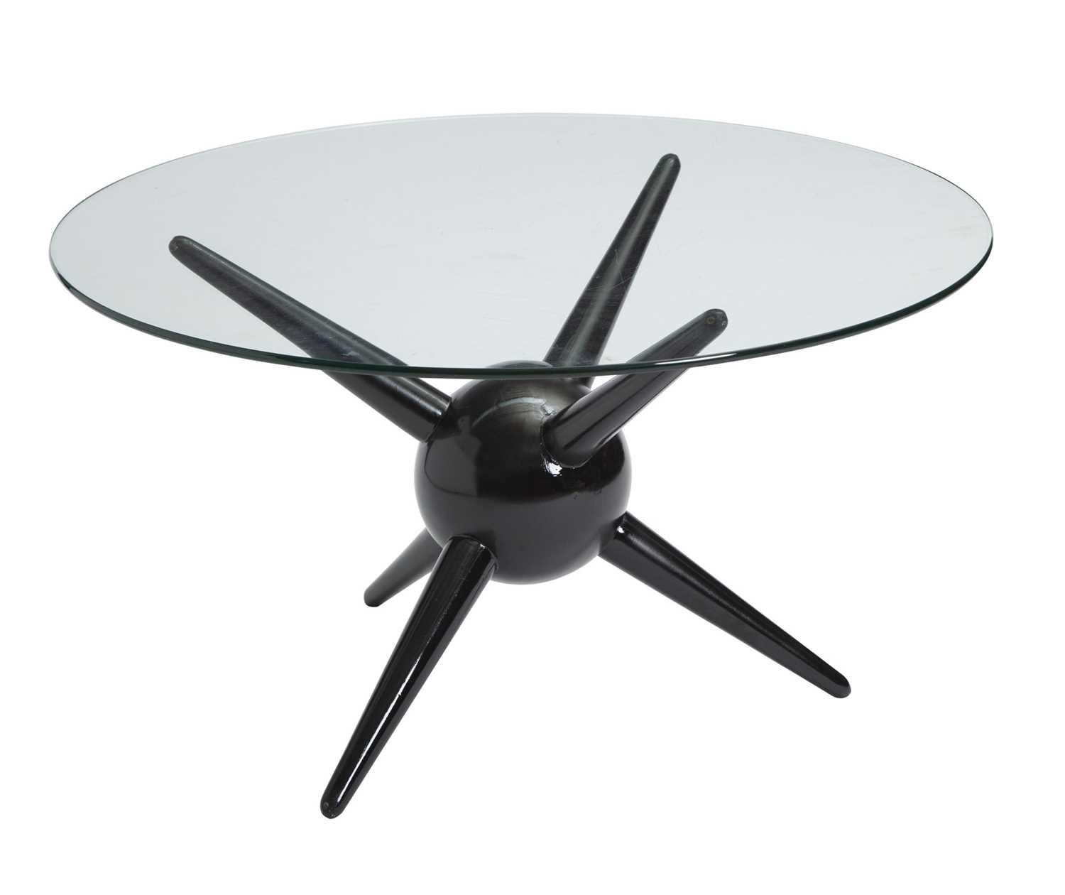 Lot 801 - Gio Ponti Style Dark Stained Wood and Glass "Jacks" Table