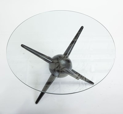 Lot 801 - Gio Ponti Style Dark Stained Wood and Glass "Jacks" Table