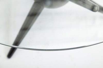 Lot 801 - Gio Ponti Style Dark Stained Wood and Glass "Jacks" Table