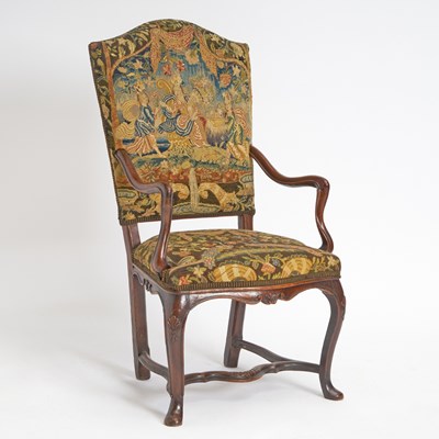 Lot 282 - Louis XIV / XV Regence Style Needlepoint Upholstered Walnut Fauteuil