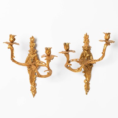 Lot 332 - Pair of Louis XV Style Gilt-Bronze Two-Light Sconces with Chinese Figures