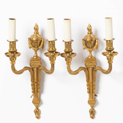 Lot 341 - Pair of Louis XVI Style Two-Light Gilt-Metal Sconces