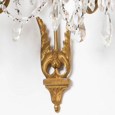 Lot 284 - Pair of Swedish Neoclassical Bronze and Glass Three-Light Sconces