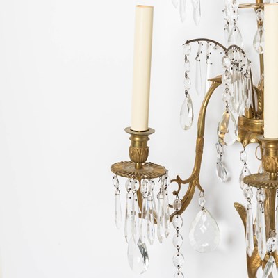 Lot 284 - Pair of Swedish Neoclassical Bronze and Glass Three-Light Sconces