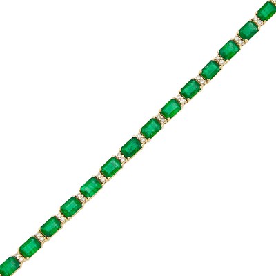 Lot 1036 - Gold, Emerald and Diamond Bracelet