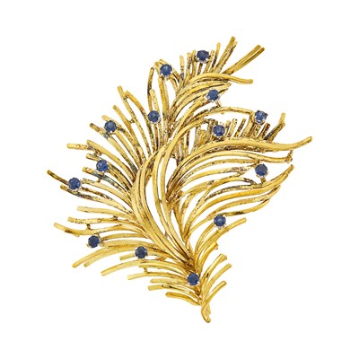 Lot 1256 - Gold and Sapphire Leaf Brooch