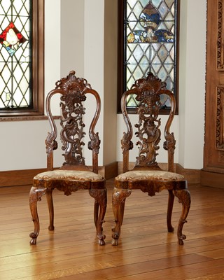 Lot 361 - Pair of Dutch Rococo Finely Carved Walnut Side Chairs