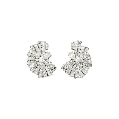 Lot 125 - Pair of Platinum and Diamond Earclips