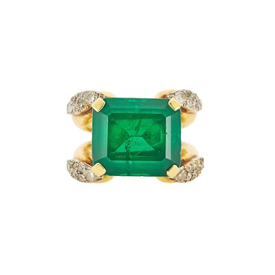 Lot 1260 - Gold, Platinum, Emerald Doublet and Diamond Ring