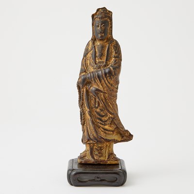 Lot 508 - A Chinese Gilt Lacquered Soapstone Figure of Guanyin