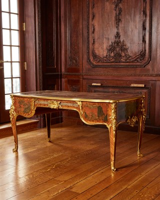 Lot 155 - Louis XV Style Gilt-Bronze Mounted Tulipwood and Chinese Red Lacquer Bureau Plat à Cartonnier