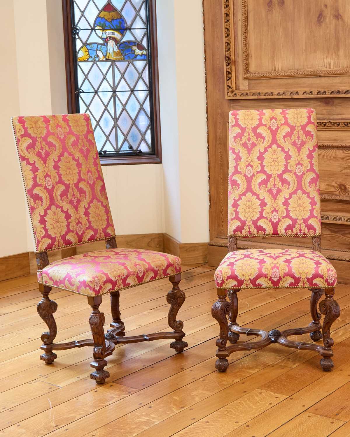 Lot 362 - Pair of Similar Louis XIV Upholstered Walnut Side Chairs