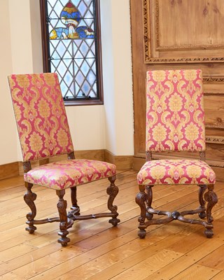 Lot 362 - Pair of Similar Louis XIV Upholstered Walnut Side Chairs