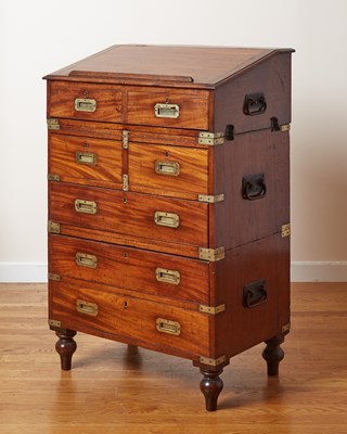 Lot 377 - Victorian Brass-Bound Mahogany Campaign Secretary / Chest of Drawers