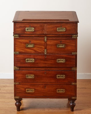 Lot 377 - Victorian Brass-Bound Mahogany Campaign Secretary / Chest of Drawers