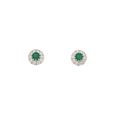 Lot 1230 - Pair of Gold, Emerald and Diamond Stud Earrings