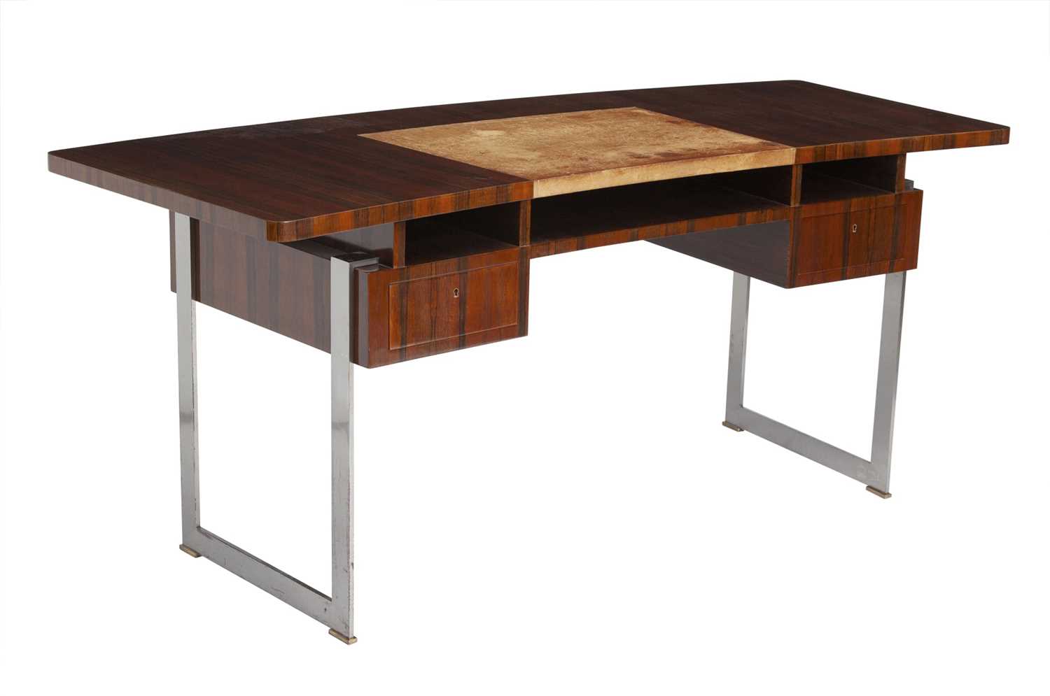 Lot 811 - Jules Leleu Macassar Ebony, Brushed Steel, Brass and Leather Desk