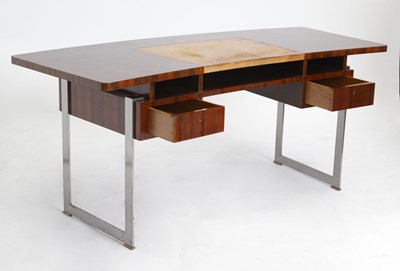 Lot 811 - Jules Leleu Macassar Ebony, Brushed Steel, Brass and Leather Desk