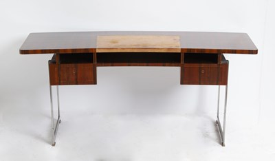 Lot 811 - Jules Leleu Macassar Ebony, Brushed Steel, Brass and Leather Desk