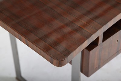 Lot 811 - Jules Leleu Macassar Ebony, Brushed Steel, Brass and Leather Desk