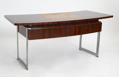 Lot 811 - Jules Leleu Macassar Ebony, Brushed Steel, Brass and Leather Desk
