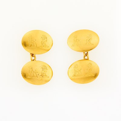 Lot 2251 - Pair of Gold Lion Cufflinks