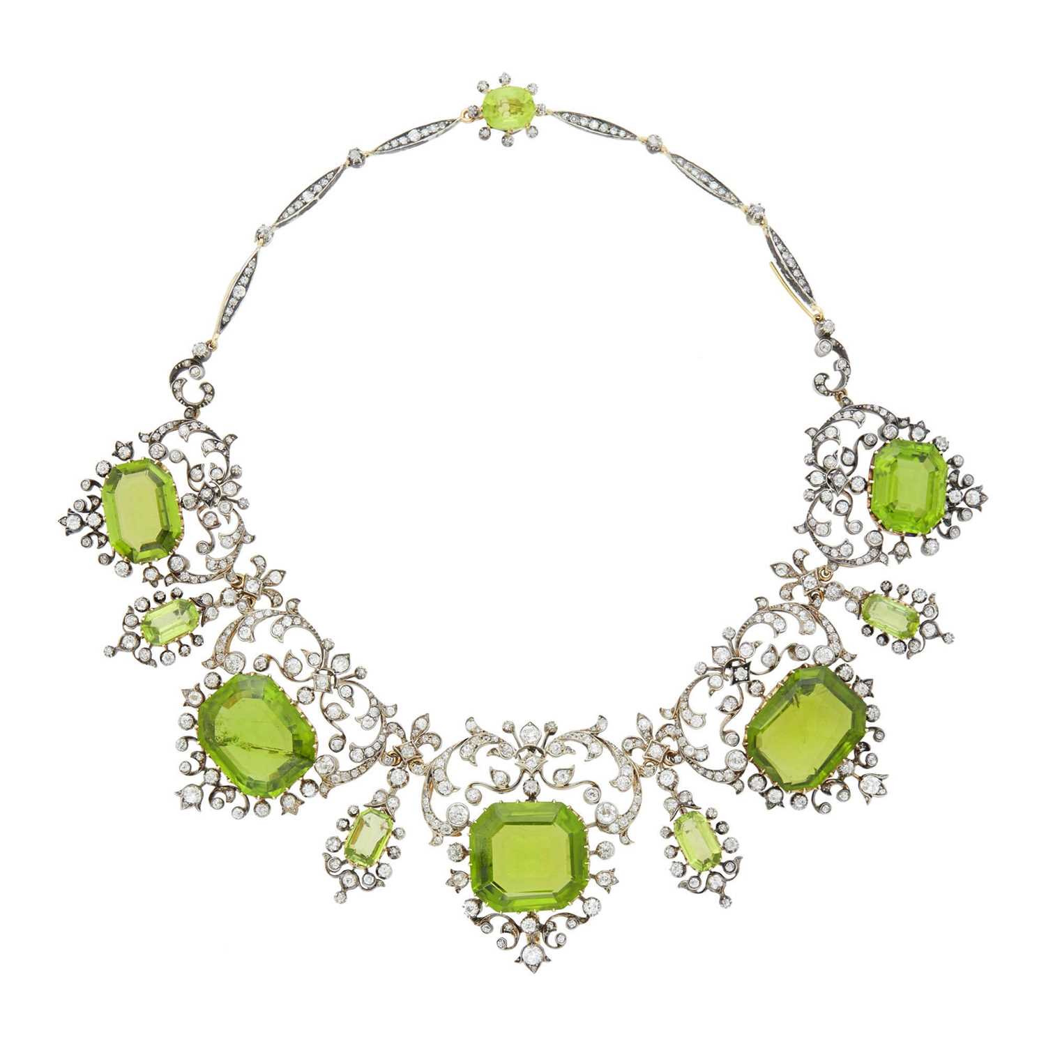 Lot 162 - Belle Epoque Silver, Gold, Peridot and Diamond Necklace/Tiara Combination