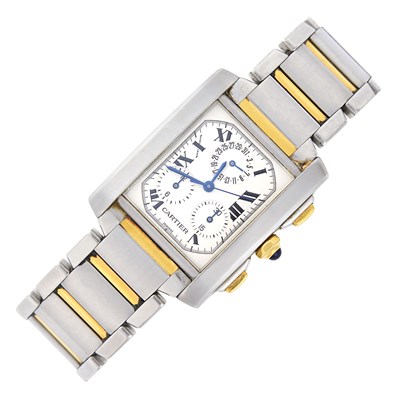 Lot 39 - Cartier Stainless Steel and Gold 'Tank Francaise' Chronograph Wristwatch, Ref. 2303