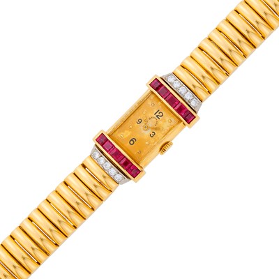 Lot 116 - Gold, Platinum, Ruby and Diamond Wristwatch