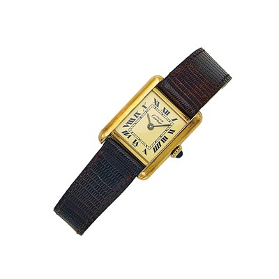 Lot 1198 - Must de Cartier Silver-Gilt 'Tank' Wristwatch