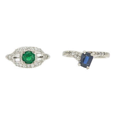 Lot 1130 - Platinum, Green Garnet and Diamond Ring and Wedderien Platinum, Sapphire and Diamond Ring