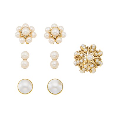 Lot 1245 - Tiffany & Co., Paloma Picasso Pair of Gold and Mabé Pearl Earrings and Group of Gold and Cultured Pearl Jewelry