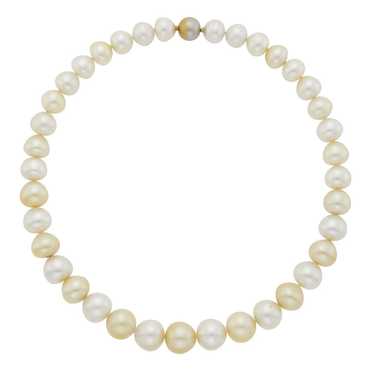 Lot 1135 - Paspaley South Sea and Golden Semi-Baroque Cultured Pearl Necklace with Two-Color Gold Ball Clasp