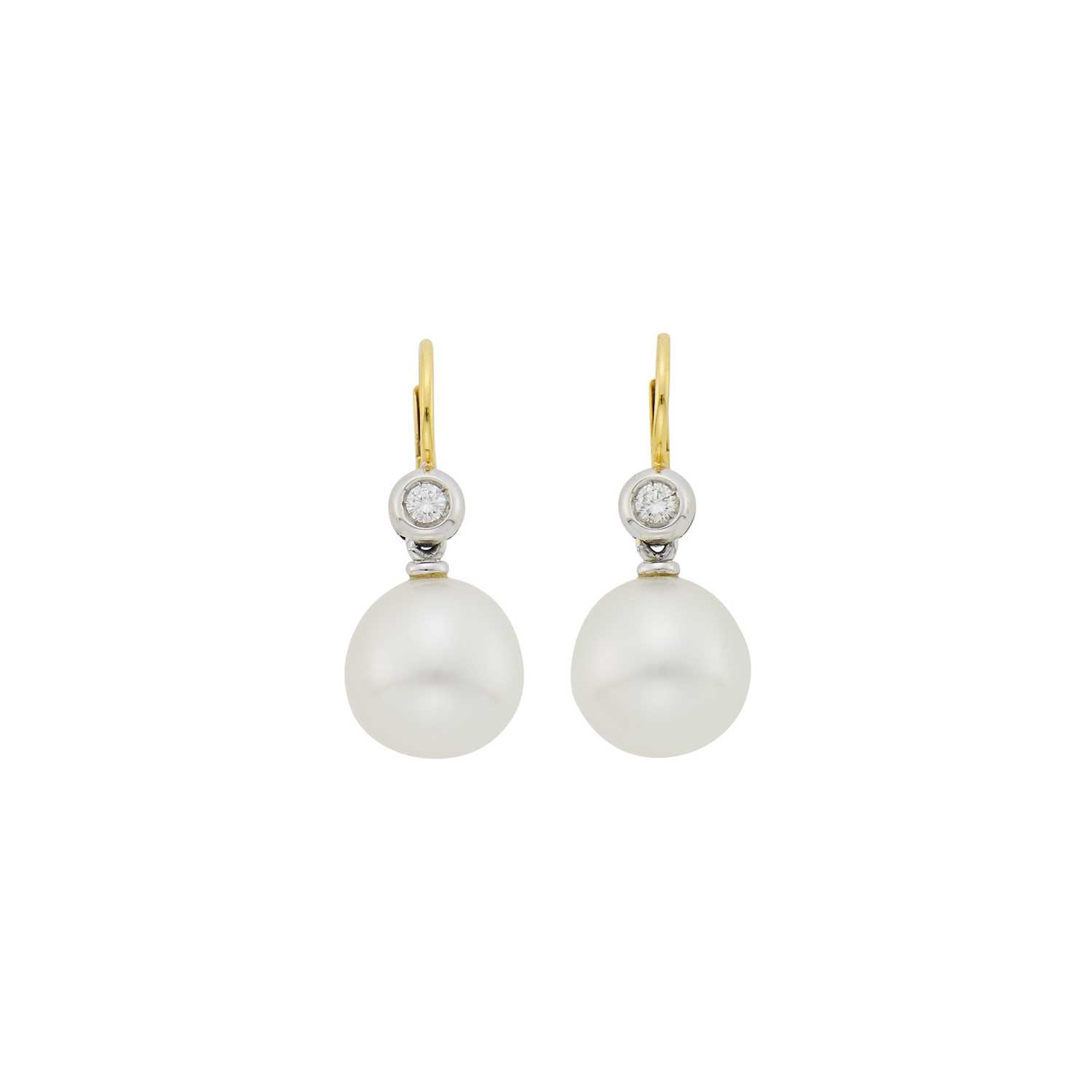 Lot 1134 - Paspaley Pair of Two-Color Gold, South Sea Cultured Pearl and Diamond Pendant-Earrings