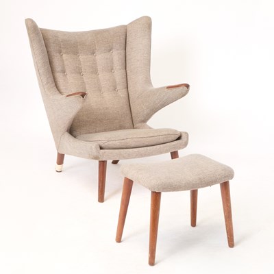 Lot 353 - Hans Wegner Teak and Upholstered “Papa Bear” Armchair and Ottoman